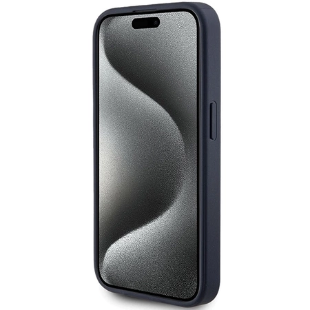 Etui Guess 4G Triangle Metal Logo na iPhone 15 Pro - niebieskie