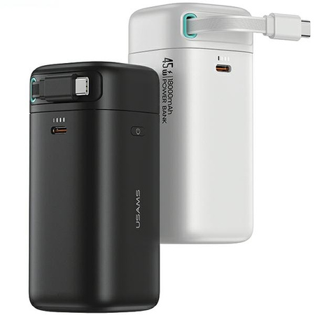 USAMS Powerbank ze zwijanym kablem USB-CRetractable 18000 mAh PD45W Fast Charge XMF Series biały/white 20KCD21602 (US-CD216)