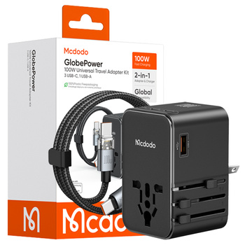 MCDODO 2W1 ŁADOWARKA ADAPTER PODRÓŻNY PRZEJŚCIÓWKA UK EU US 100W KABEL 1M