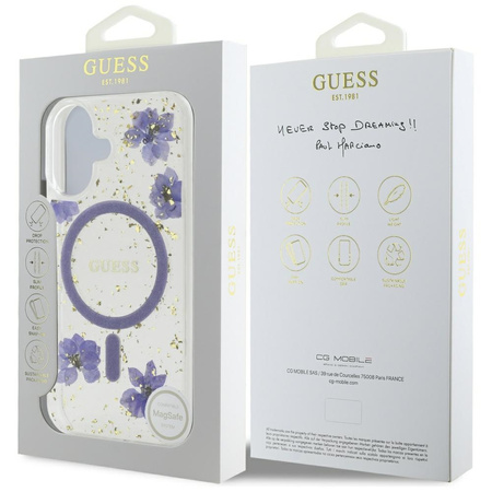GUESS ETUI POKROWIEC MAGNETYCZNY DO MAGSAFE IPHONE 16 RESIN FLOWERS GLITTER