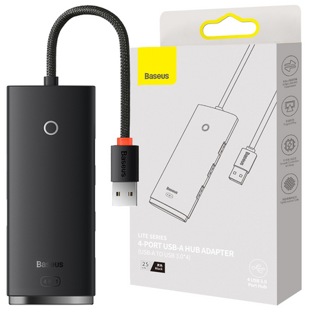 Baseus Lite Series HUB 4-Portowy (USB-A do 4xUSB-A 3.0) 0.25m czarny (WKQX030001)