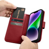 iCarer Wallet Case 2in1 etui iPhone 14 Plus skórzany pokrowiec z klapką Anti-RFID czerwony (WMI14220727-RD)
