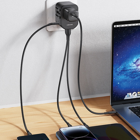 USAMS ŁADOWARKA SIECIOWA 3 PORTY 20W 2XUSB 1XUSB-C DO TABLETÓW SMARTFONÓW