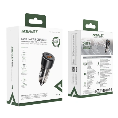 ACEFAST ŁADOWARKA SAMOCHODOWA 60W USB-A USB-C DO TELEFONÓW Z FUNKCJĄ QC 3.0