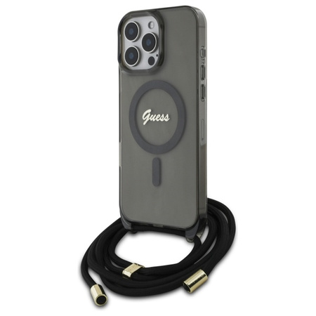 GUESS ETUI HARDCASE DO IPHONE 16 PRO MAX CROSSBODY CORD DO MAGSAFE BLACK