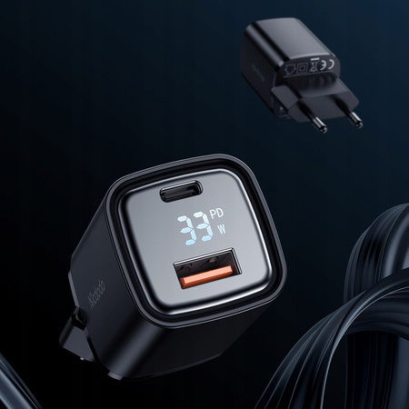 MCDODO SZYBKA ŁADOWARKA SIECIOWA DO TELEFONU 2X USB USB-C GAN 33W MIERNIK