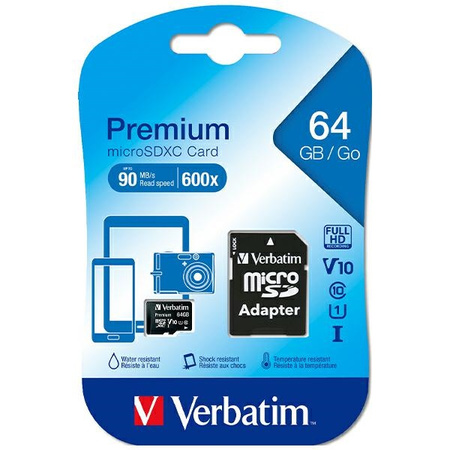 VERBATIM KARTA MICROSDXC 64GB V10+ DO TELEFONÓW TABLETÓW Z ADAPTEREM PRO