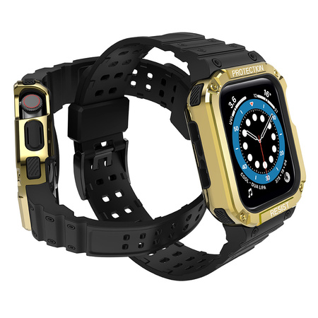 Protect Strap Band opaska z etui do Apple Watch 7 / 6 / 5 / 4 / 3 / 2 / SE (41 / 40 / 38mm) obudowa pancerny pokrowiec na zegarek czarny