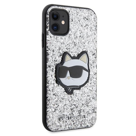 Etui Karl Lagerfeld KLHCN61G2CPS na iPhone 11 / Xr - srebrne Glitter Choupette Patch