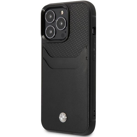 Etui BMW BMHCP14L22RSEPK na iPhone 14 Pro - czarne Leather Card Slot
