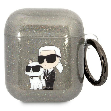 Etui Karl Lagerfeld KLA2HNKCTGK na AirPods 1/2 - czarne Glitter Karl&Choupette