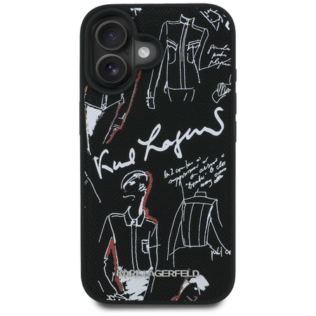 Etui Karl Lagerfeld Grained Pattern & Logo MagSafe do iPhone 16 czarny