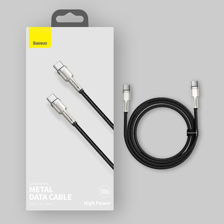 Baseus Cafule Metal Data kabel USB Typ C - USB Typ C 100 W (20 V / 5 A) Power Delivery 1 m czarny (CATJK-C01)