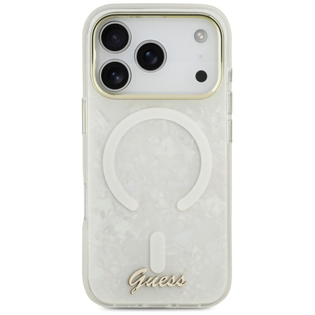 Etui Guess IML Shell Script Metal MagSafe do iPhone 17 Pro Max biały
