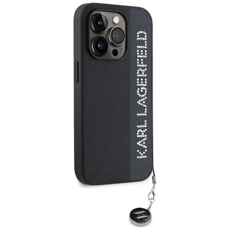 KARL LAGERFELD POKROWIEC DO IPHONE 15 PRO MAX SAFFIANO Z DŻETAMI I CHARMIEM