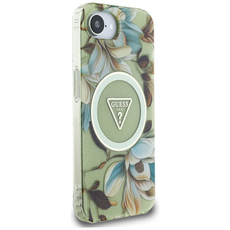 GUESS ETUI CASE IML METAL GLITTER DO IPHONE 16E DO MAGSAFE FLOWERS TRIANGLE