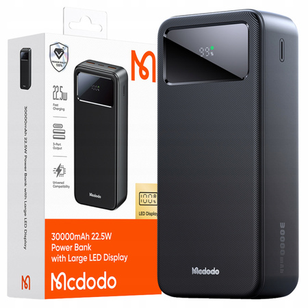 MCDODO DUŻY POWERBANK 30000 MAH SZYBKIE ŁADOWANIE 3 X USB-C USB-A CZARNY
