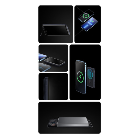 Baseus Magnetic Bracket powerbank z bezprzewodowym ładowaniem MagSafe 10000mAh 20W Overseas Edition niebieski (PPCX000203) + kabel USB Typ C Baseus Xiaobai Series 60W 0,5m