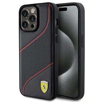 Etui Ferrari Perforated Waves Metal Logo na iPhone 15 Pro Max - czarne