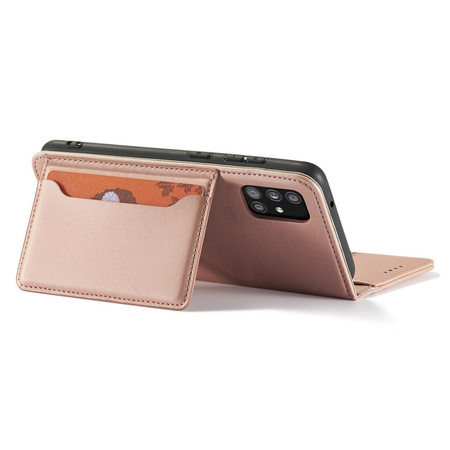 Magnet Card Case etui do Samsung Galaxy A12 5G pokrowiec portfel na karty kartę podstawka różowy