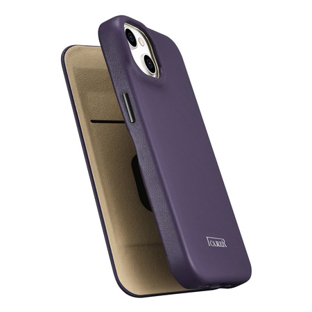iCarer CE Premium Leather Folio Case skórzane etui iPhone 14 Plus z klapką magnetyczne MagSafe ciemnofioletowy (WMI14220715-DP)