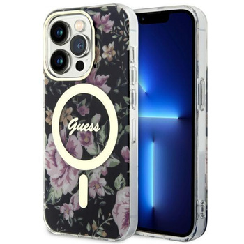 Etui Guess GUHMP14LHCFWSK na iPhone 14 Pro - czarne Flower MagSafe