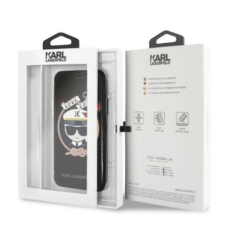 KARL LAGERFELD KLFLBKPXKSB ETUI DO IPHONE X XS Z DESIGNEM SIGNATURE GLITTER