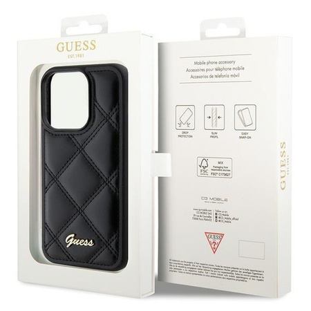 Etui Guess Quilted Metal Logo na iPhone 15 Pro - czarne