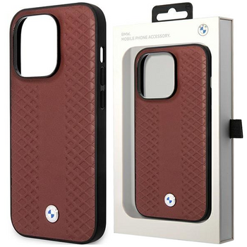 Etui BMW BMHMP14X22RFGR na iPhone 14 Pro Max burgundowy/burgundy Leather Diamond Pattern MagSafe