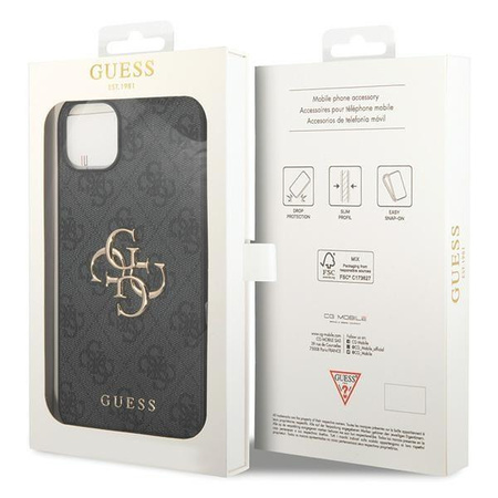 Etui Guess 4G Big Metal Logo na iPhone 15 - szare