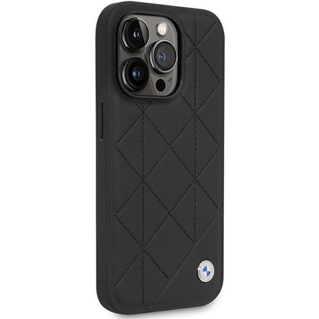 Etui BMW BMHCP14L22RQDK na iPhone 14 Pro - czarne Leather Quilted