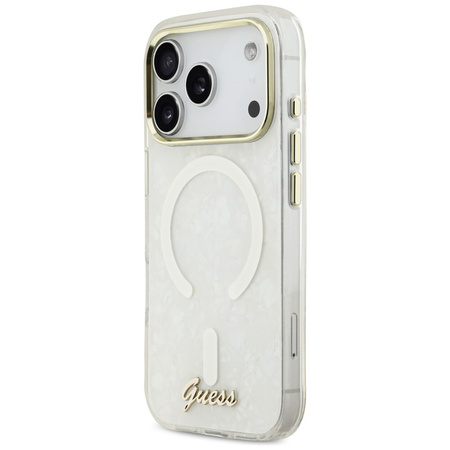 Etui Guess IML Shell Script Metal MagSafe do iPhone 17 Pro Max biały