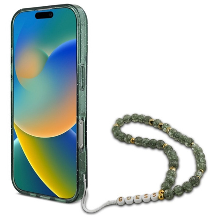 GUESS ETUI HARDCASE IML GLITTER WITH PEARL STRAP DO IPHONE 16 PRO MAX 6.9