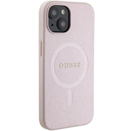 Etui Guess Saffiano MagSafe do iPhone 15 Plus - różowe