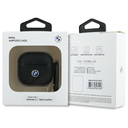 BMW ETUI POKROWIEC NA SŁUCHAWKI AIRPODS 4 DO APPLE SKÓRZANY LOGO SREBRNE