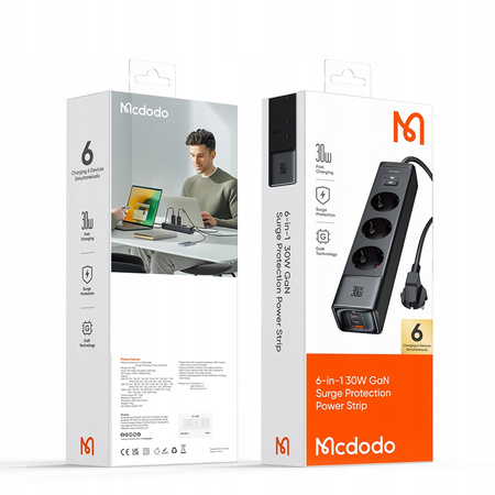 MCDODO ŁADOWARKA SIECIOWA LISTWA ZASILAJĄCA GAN TYP C 6X USB-C USB AC 1,5M