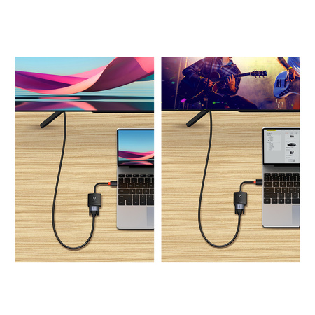 Baseus Lite Series przejściówka adapter HDMI do VGA + mini jack 3,5mm / zasilanie micro USB czarny (WKQX010101)