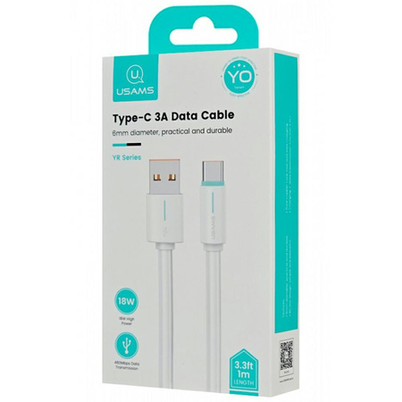 USAMS KABEL USB-C 3A DO TELEFONÓW I TABLETÓW 1M USB-A SZYBKI PRZEJŚCIÓWKA