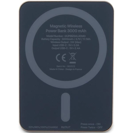 Powerbank indukcyjny Guess MagSafe Metal Script Logo 5W 3000mAh - złoty