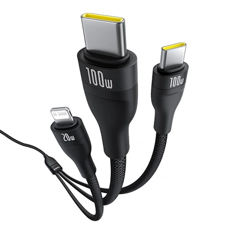 BASEUS KABEL 3W1 USB-C DO LIGHTNING 1,5M DO IPHONE 12 13 14 100W Z 3 KABLAM
