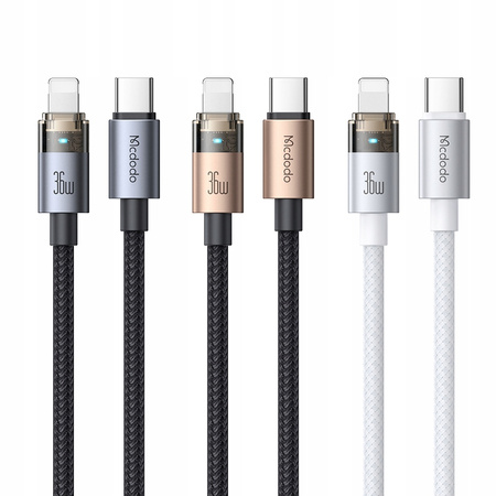 MCDODO KABEL USB-C SZYBKIE ŁADOWANIE DO IPHONE LIGHTNING 36W 1M LED ZŁOTY