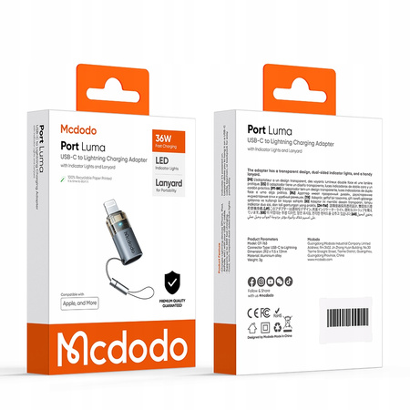 MCDODO ADAPTER PRZEJŚCIÓWKA USB-C USB TYP C DO LIGHTNING IPHONE 13 14 LED
