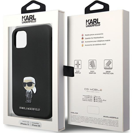 Etui Karl Lagerfeld KLHCN61SMHKNPK na iPhone 11 / Xr - czarne Silicone Ikonik Metal Pin