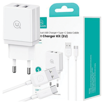 USAMS ŁADOWARKA 2xUSB-A + KABEL USB-C DO TELEFONÓW SZYBKIE ŁADOWANIE PD3.0
