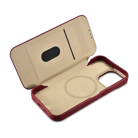 iCarer CE Premium Leather Folio Case skórzane etui iPhone 14 Pro Max z klapką magnetyczne MagSafe czerwony (WMI14220716-RD)