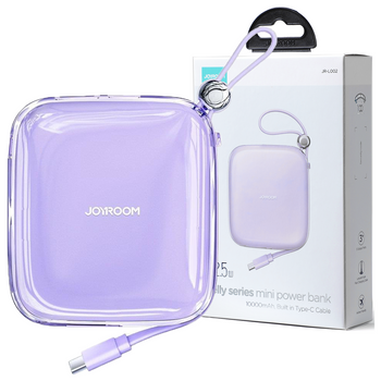 Joyroom powerbank 10000mAh Jelly Series 22.5W z wbudowanym kablem USB C fioletowy (JR-L002)