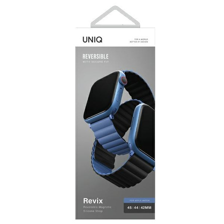 UNIQ pasek Revix Apple Watch Series1/2/3/4/5/6/7/8/9/SE/SE2/Ultra/Ultra 2 42/44/45/49mm. Reversible Magnetic czarny-niebieski/black-blue