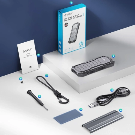 Wzmocniona kieszeń dyskowa Orico OXS2C3-G2 M.2 NVMe/SATA SSD USB-C 3.2 taktyczna - szara