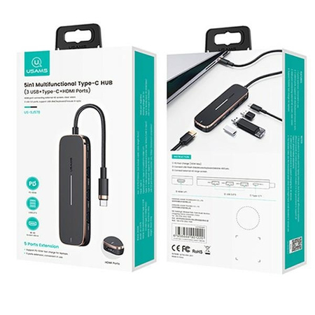 USAMS ADAPTER HUB 3XUSB USB-C HDMI DO MACBOOKA TELEFONÓW SZYBKIE ŁADOWANIE