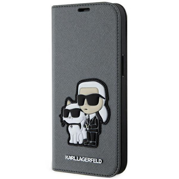 Etui Karl Lagerfeld KLBKP14SSANKCPG na iPhone 14 bookcase - srebrne Saffiano Karl&Choupette